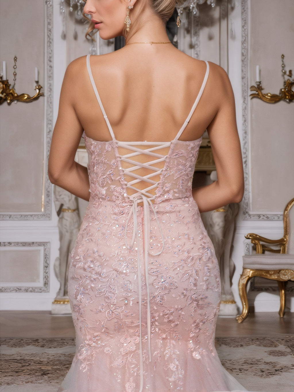 Dusty Rose Sparkling Mermaid Gown with Tulle