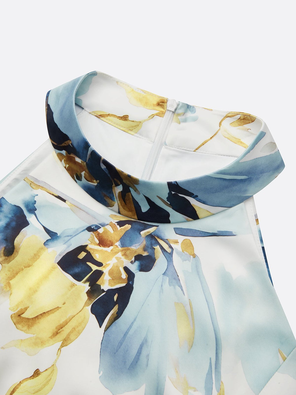 Floral Satin Sheath Midi Dress with Halter Neck