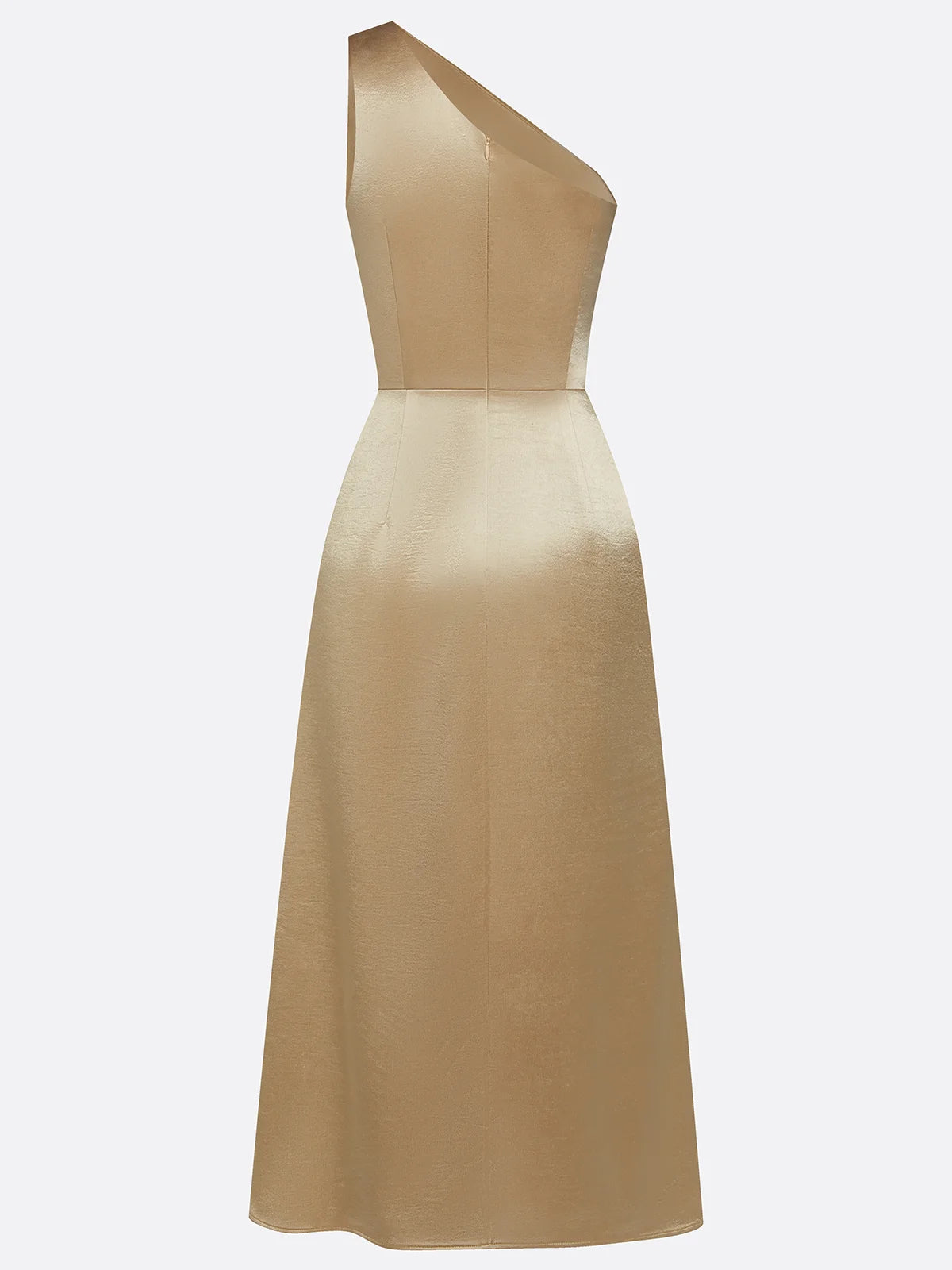 Ruched Satin Sheath Midi Dress with One Shoulder Design