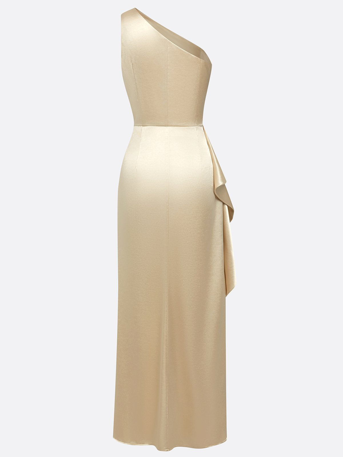 Satin One Shoulder Gown with Ruffle Design