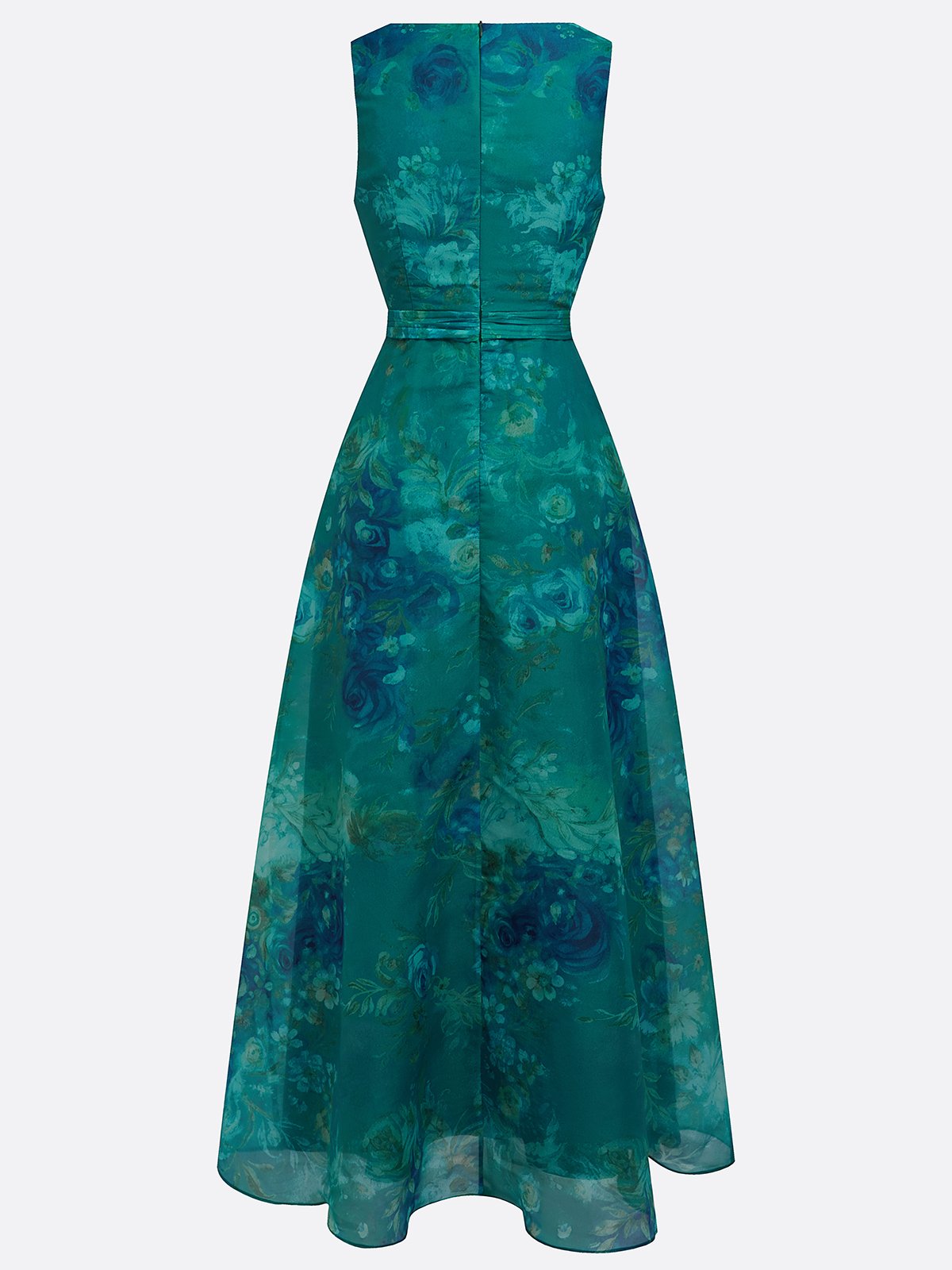 Floral Ruched Chiffon Maxi Dress with V Neck