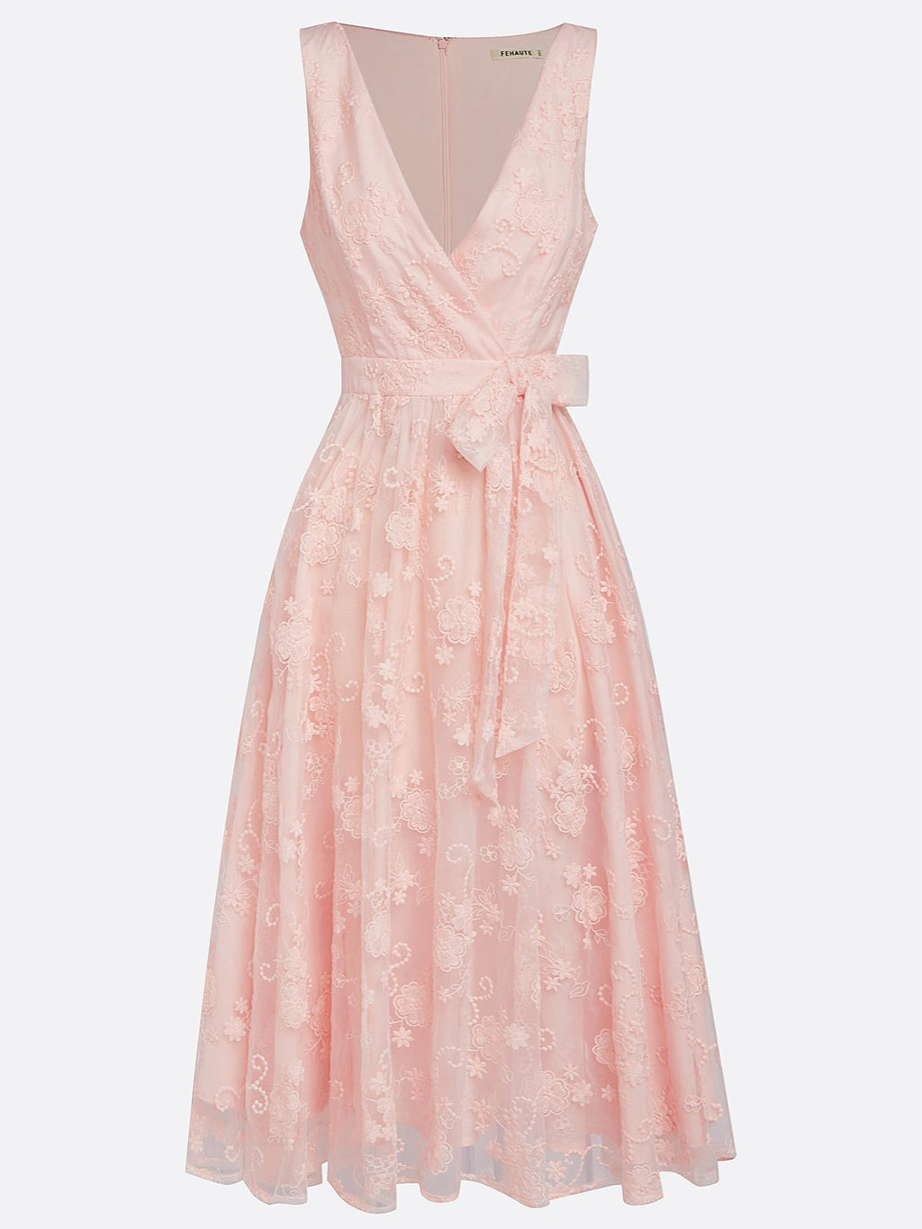Bow Embroidery Midi Dress with Pockets