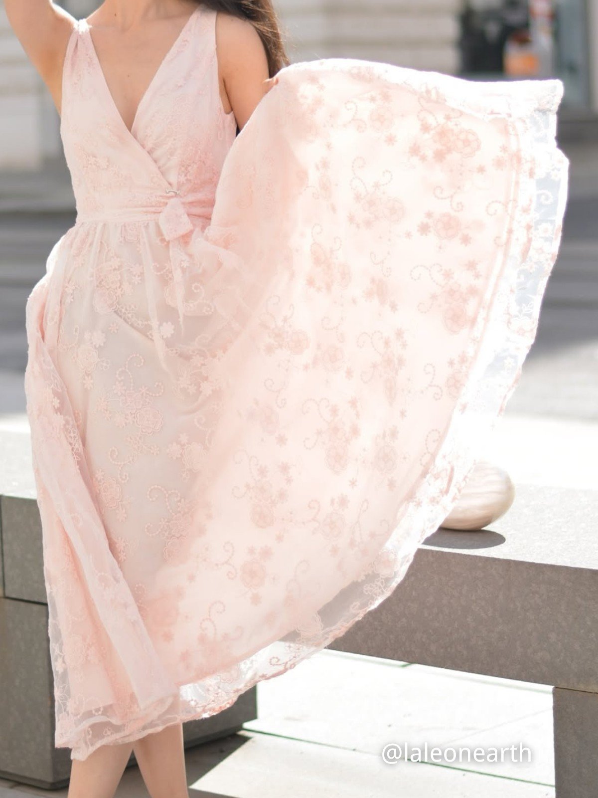 Bow Embroidery Midi Dress with Pockets