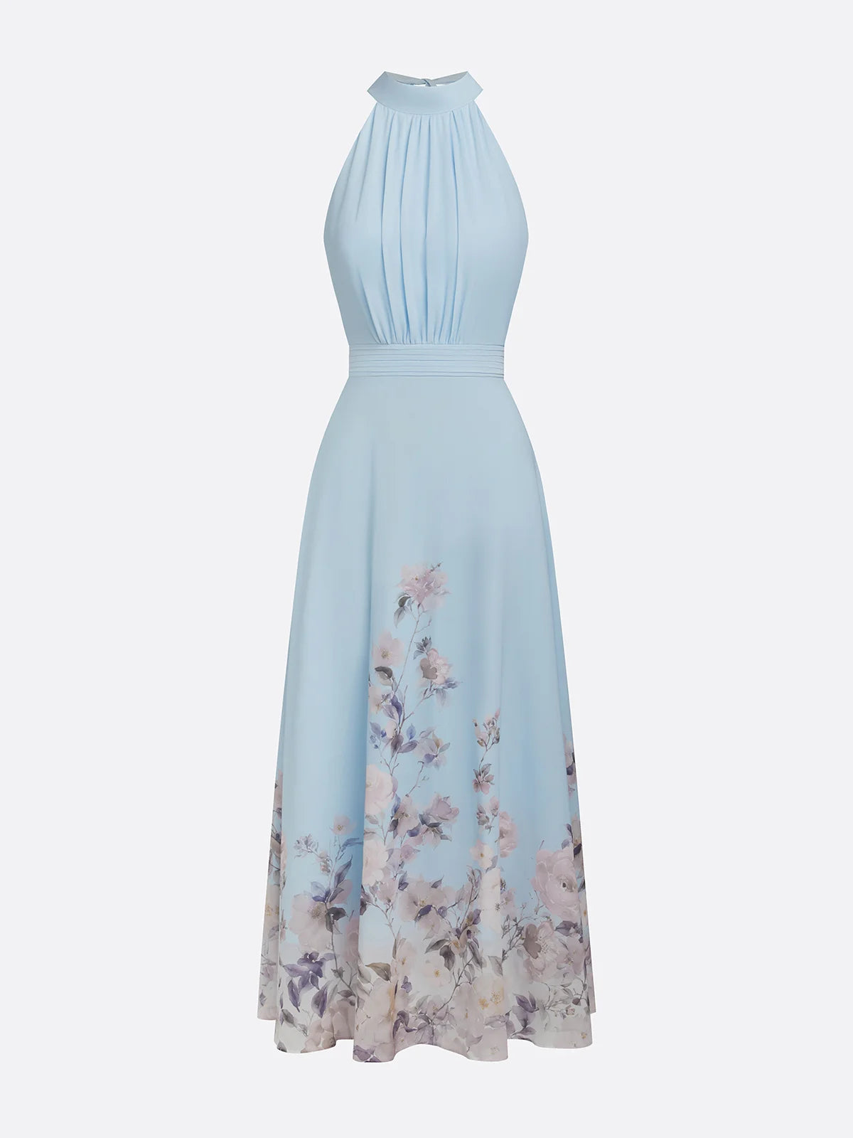 Floral Chiffon A-Line Maxi Dress with Halter Neck