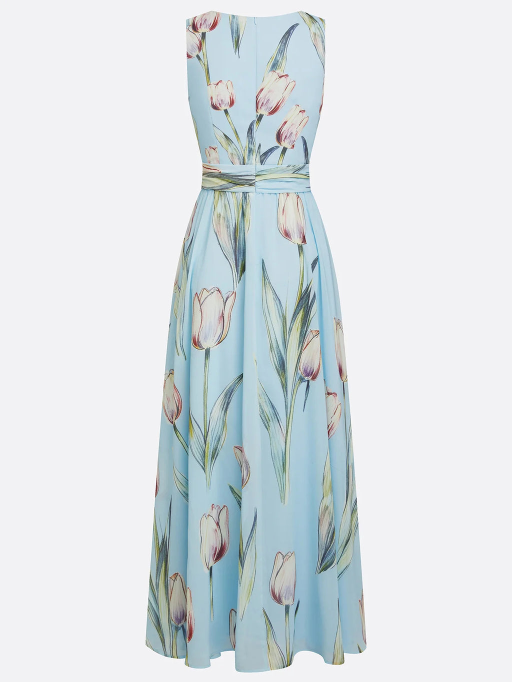 Floral Chiffon Floor-length Dress with V Neck