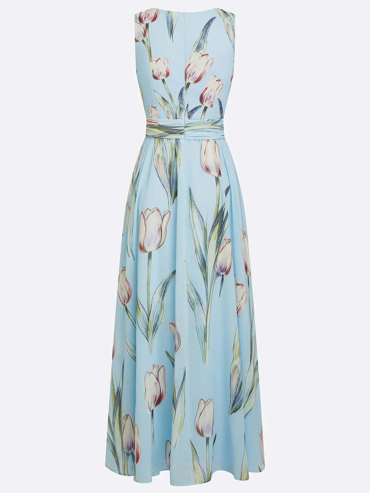 Floral Chiffon Floor-length Dress with V Neck