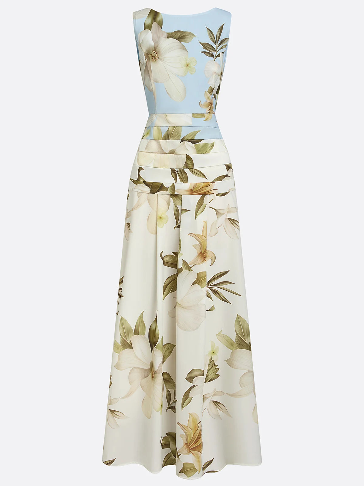Floral Ruched A-Line Dress with Boat Neck