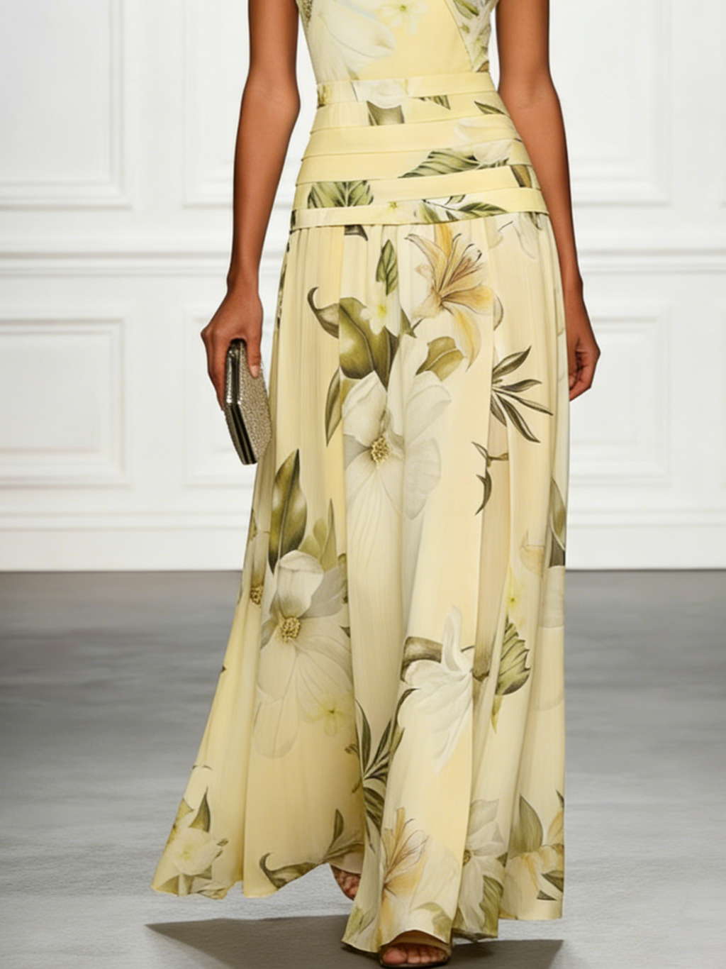 Floral Ruched A-Line Dress with Boat Neck