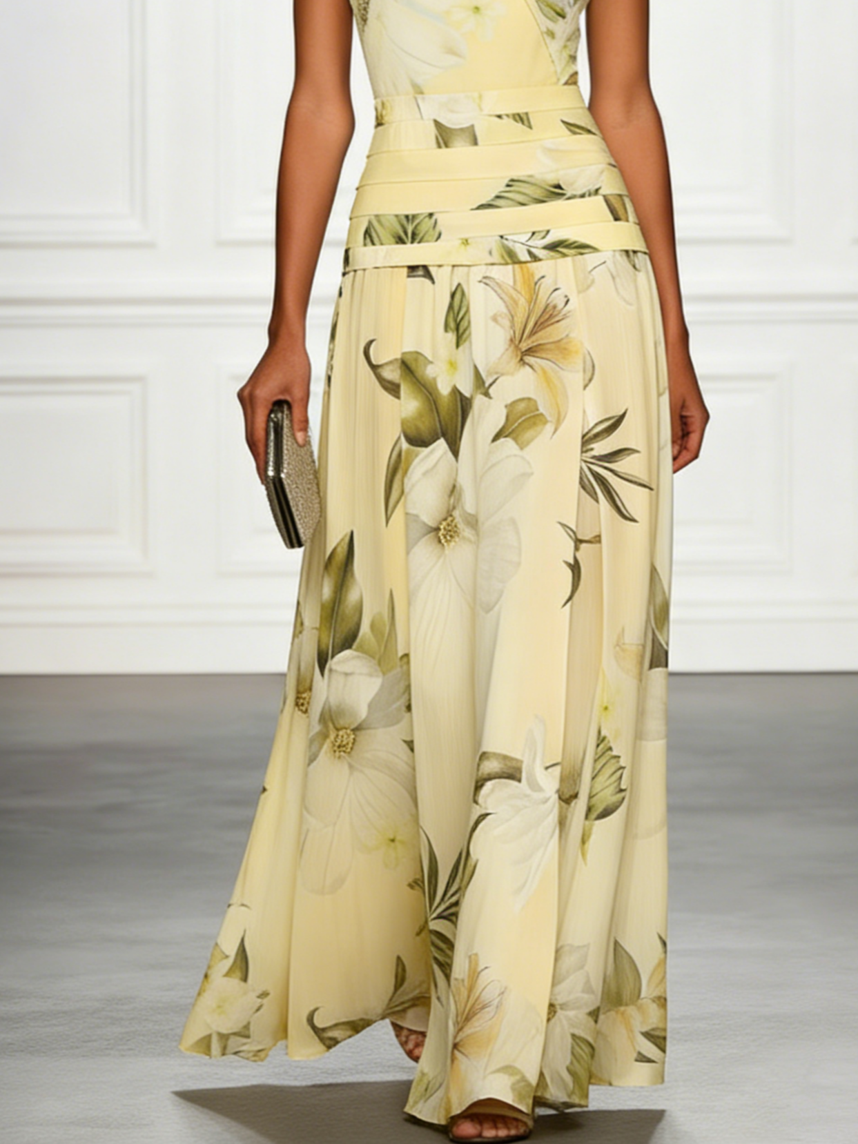 Floral Ruched A-Line Dress with Boat Neck