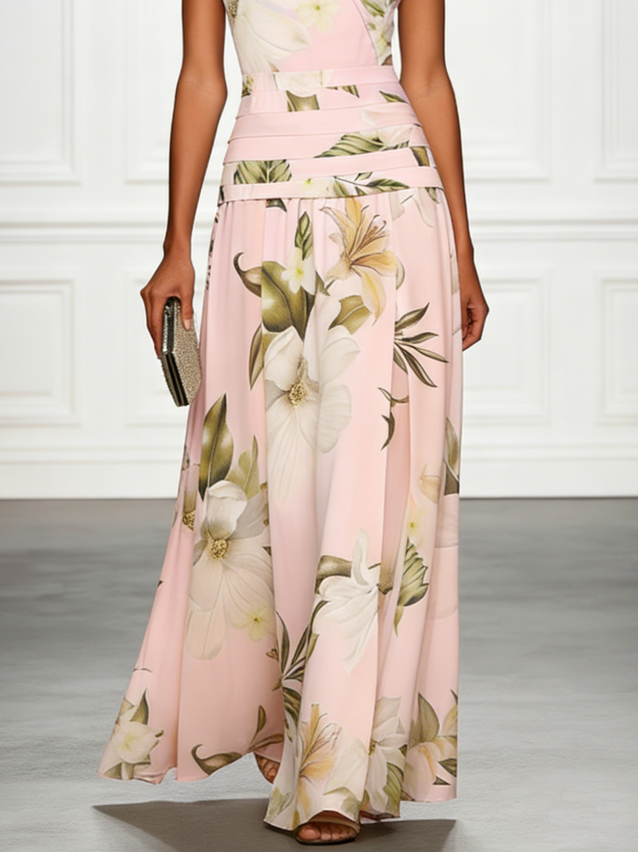 Floral Ruched A-Line Dress with Boat Neck
