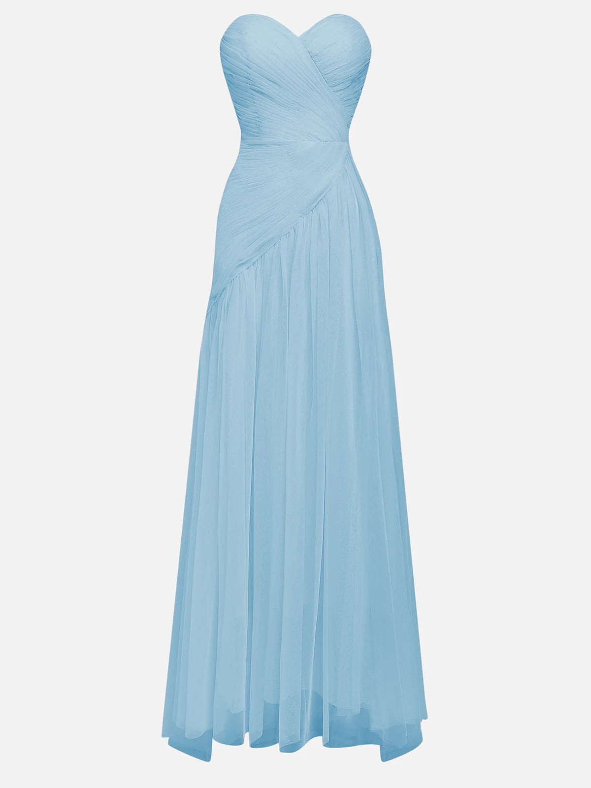Ruched Tulle Strapless Dress with Slit Design