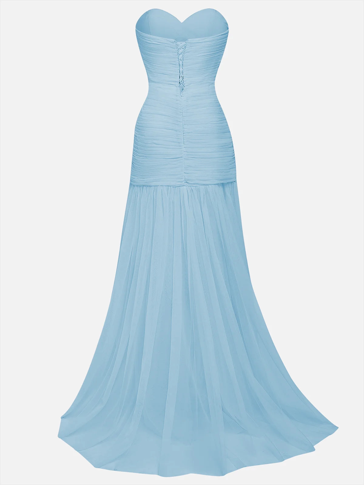 Ruched Tulle Strapless Dress with Slit Design