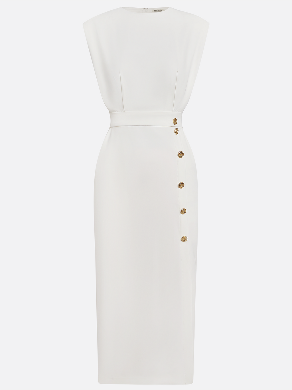 Sleeveless Midi Dress with Button Side-Slit Design