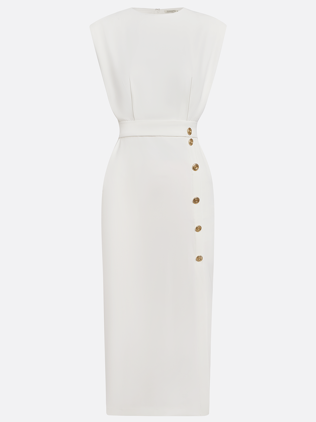 Sleeveless Midi Dress with Button Side-Slit Design