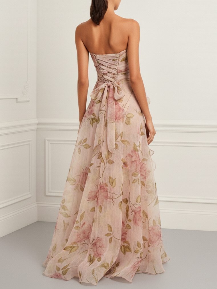 Tulle Strapless Dress with 3D Floral Design