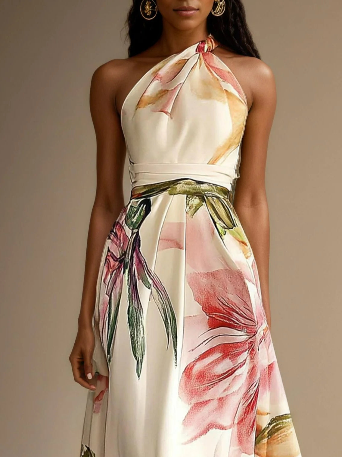 Floral One Shoulder Floor-length Gown With Pockets