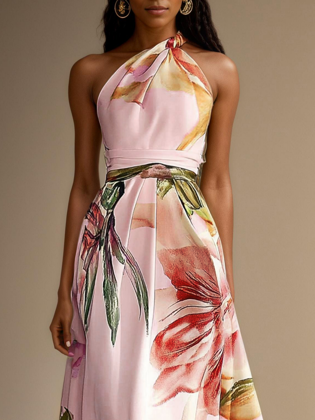 Floral One Shoulder Floor-length Gown With Pockets