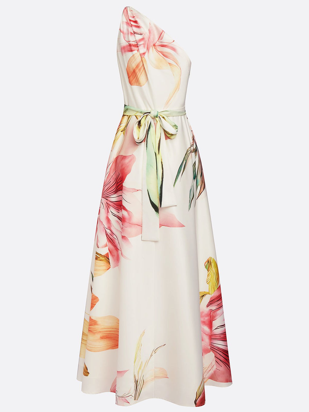 Floral One Shoulder Floor-length Gown With Pockets