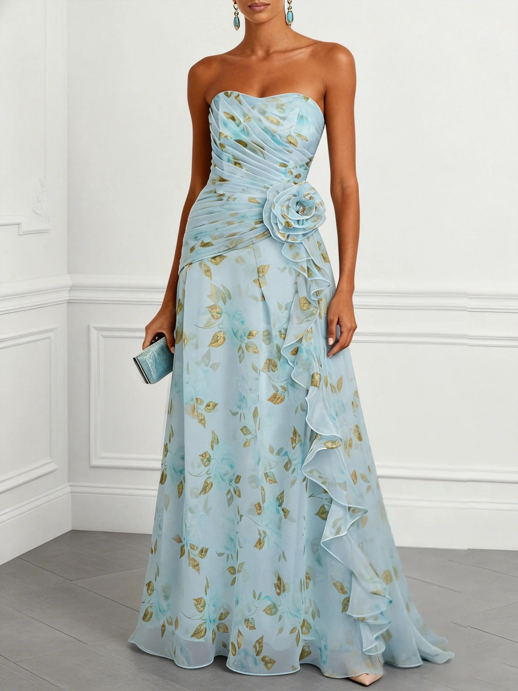 Tulle Strapless Dress with 3D Floral Design
