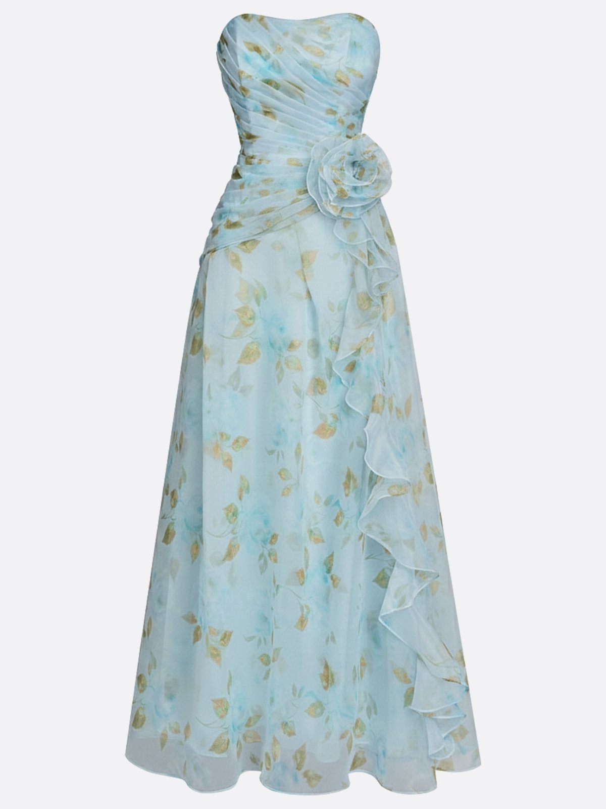 Tulle Strapless Dress with 3D Floral Design