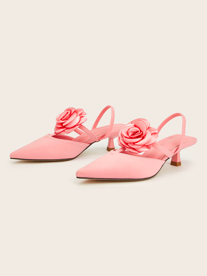 Fuchsia Satin Kitten Heeled Pumps
