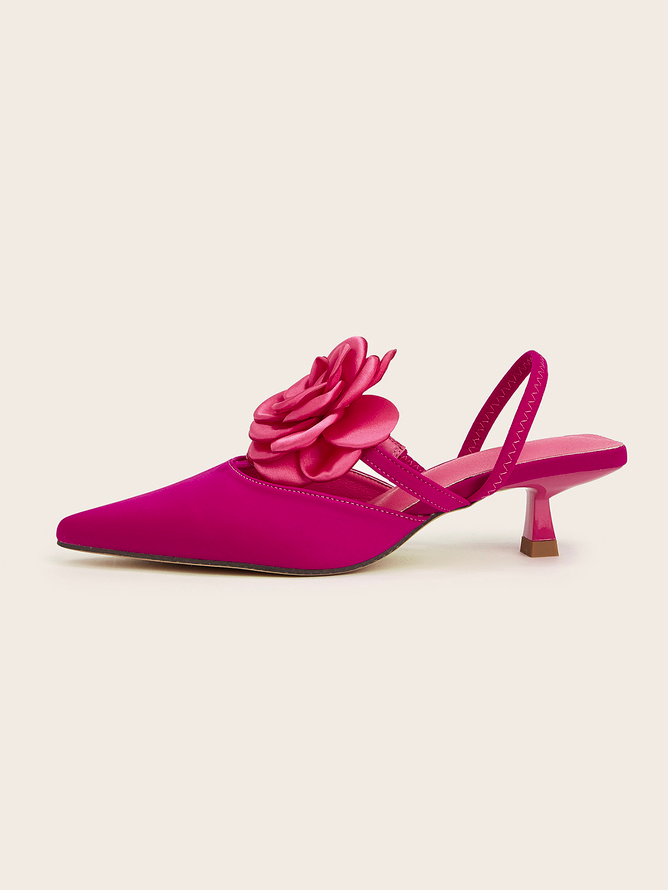 Fuchsia Satin Kitten Heeled Pumps