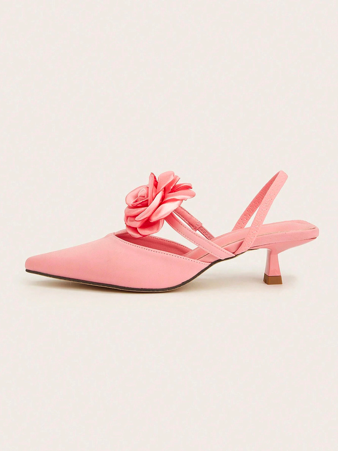 Fuchsia Satin Kitten Heeled Pumps