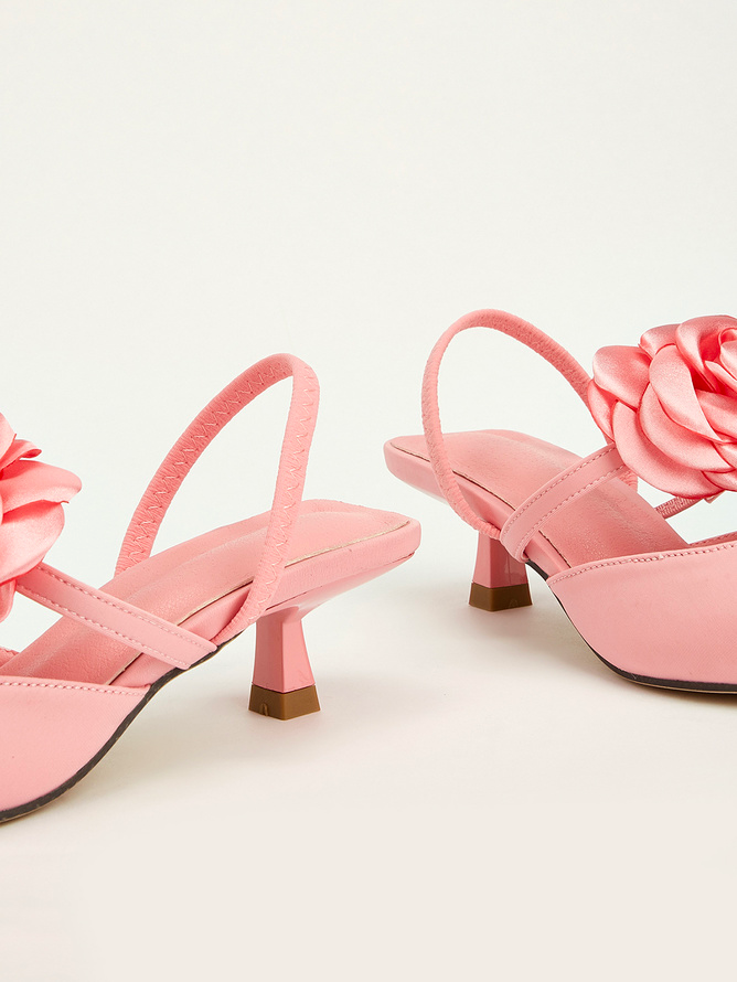 Fuchsia Satin Kitten Heeled Pumps