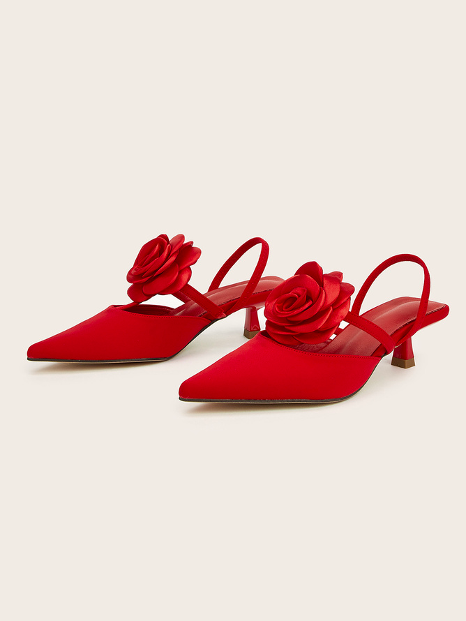 Fuchsia Satin Kitten Heeled Pumps