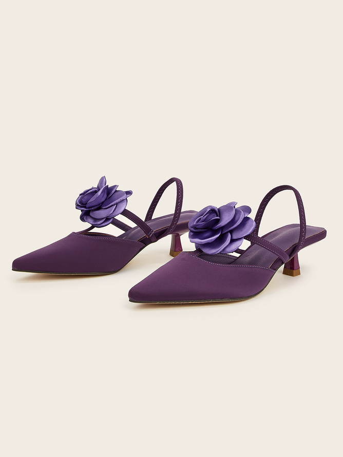 Fuchsia Satin Kitten Heeled Pumps