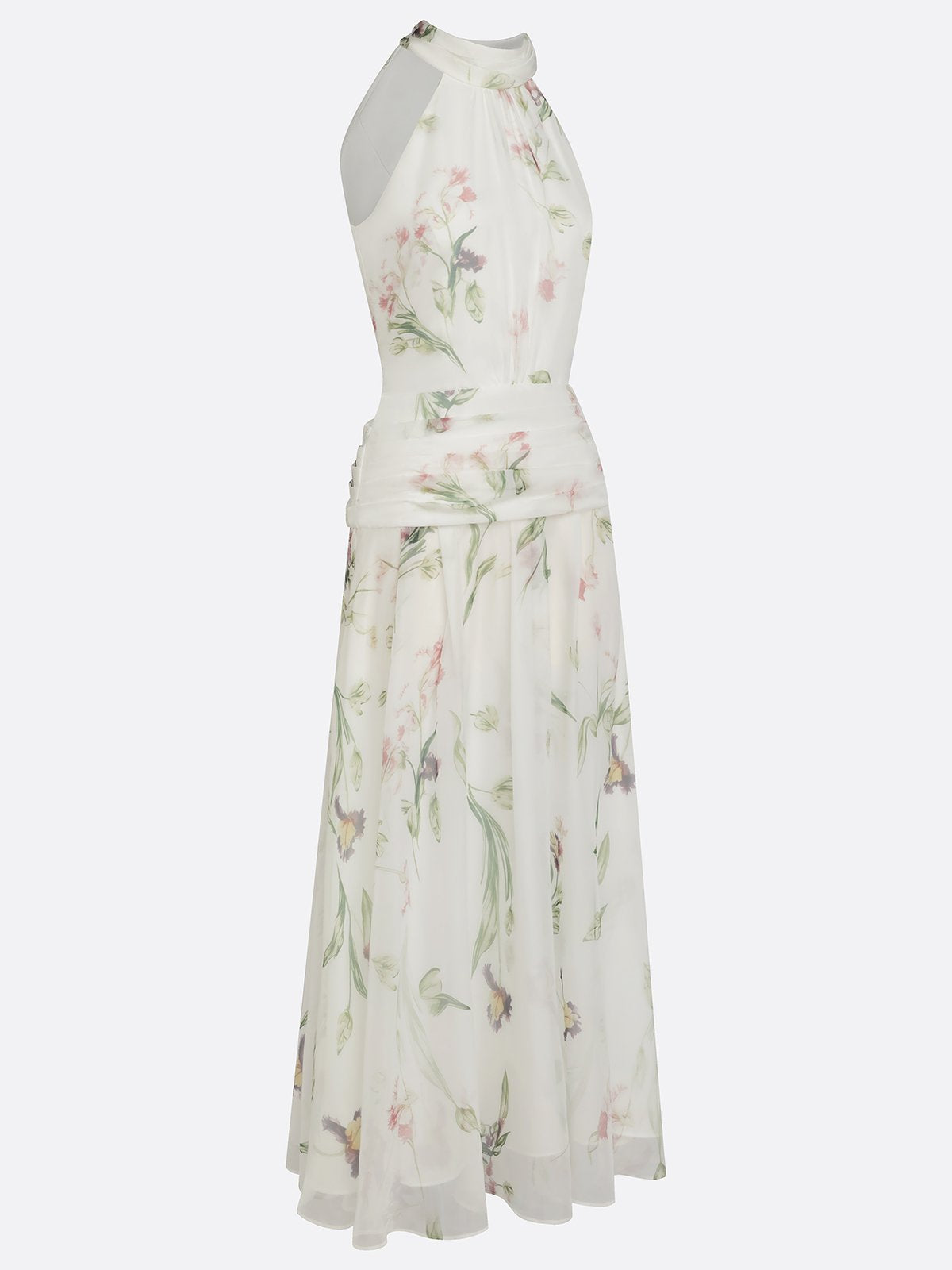 Floral Chiffon Sleeveless Dress with Halter Neck
