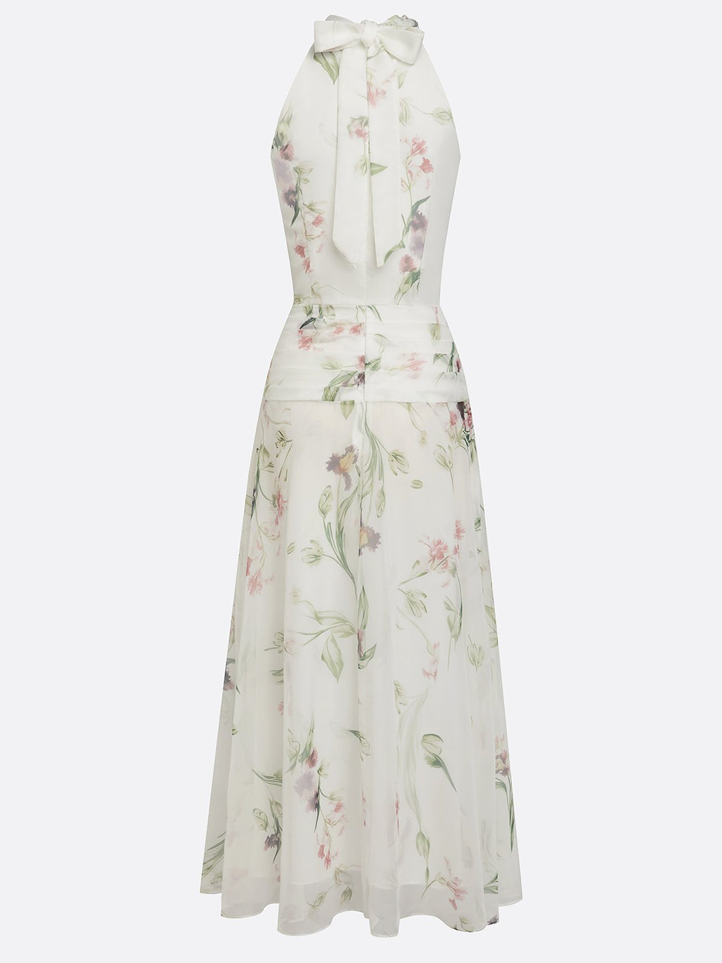 Floral Chiffon Sleeveless Dress with Halter Neck