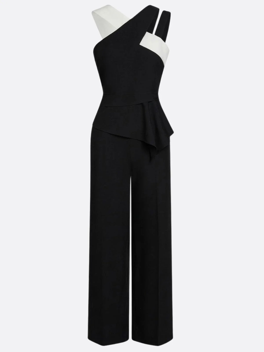 Asymmetric Color Block Crepe Jumpsuit with Pocket