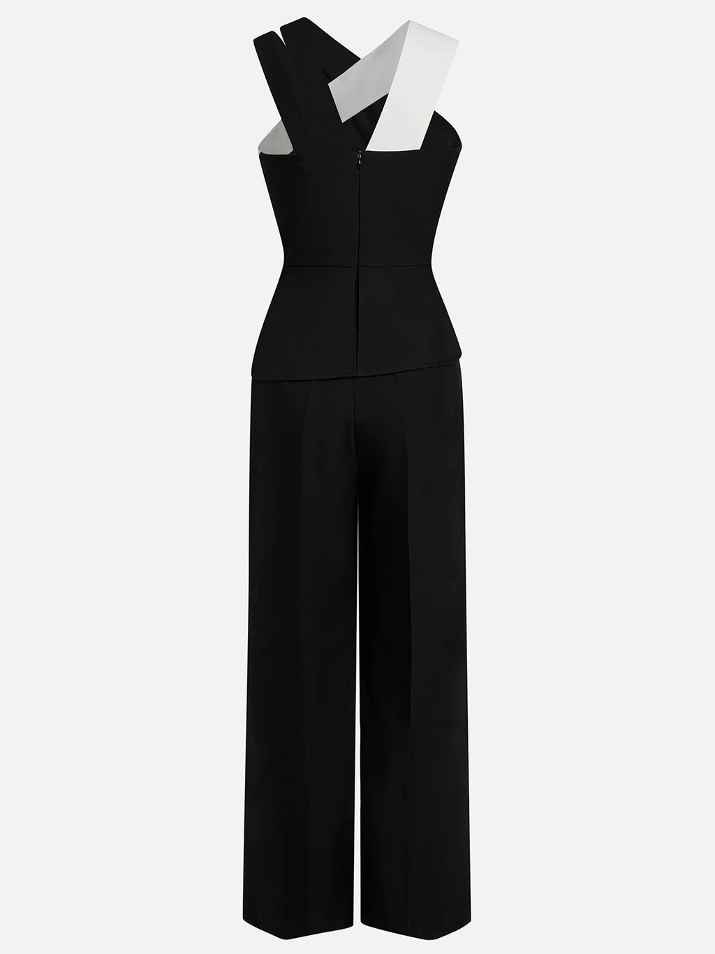Asymmetric Color Block Crepe Jumpsuit with Pocket