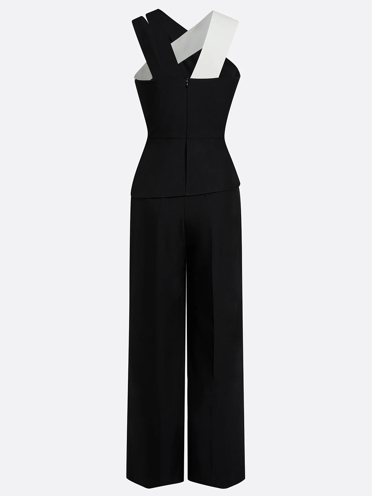 Asymmetric Color Block Crepe Jumpsuit with Pocket