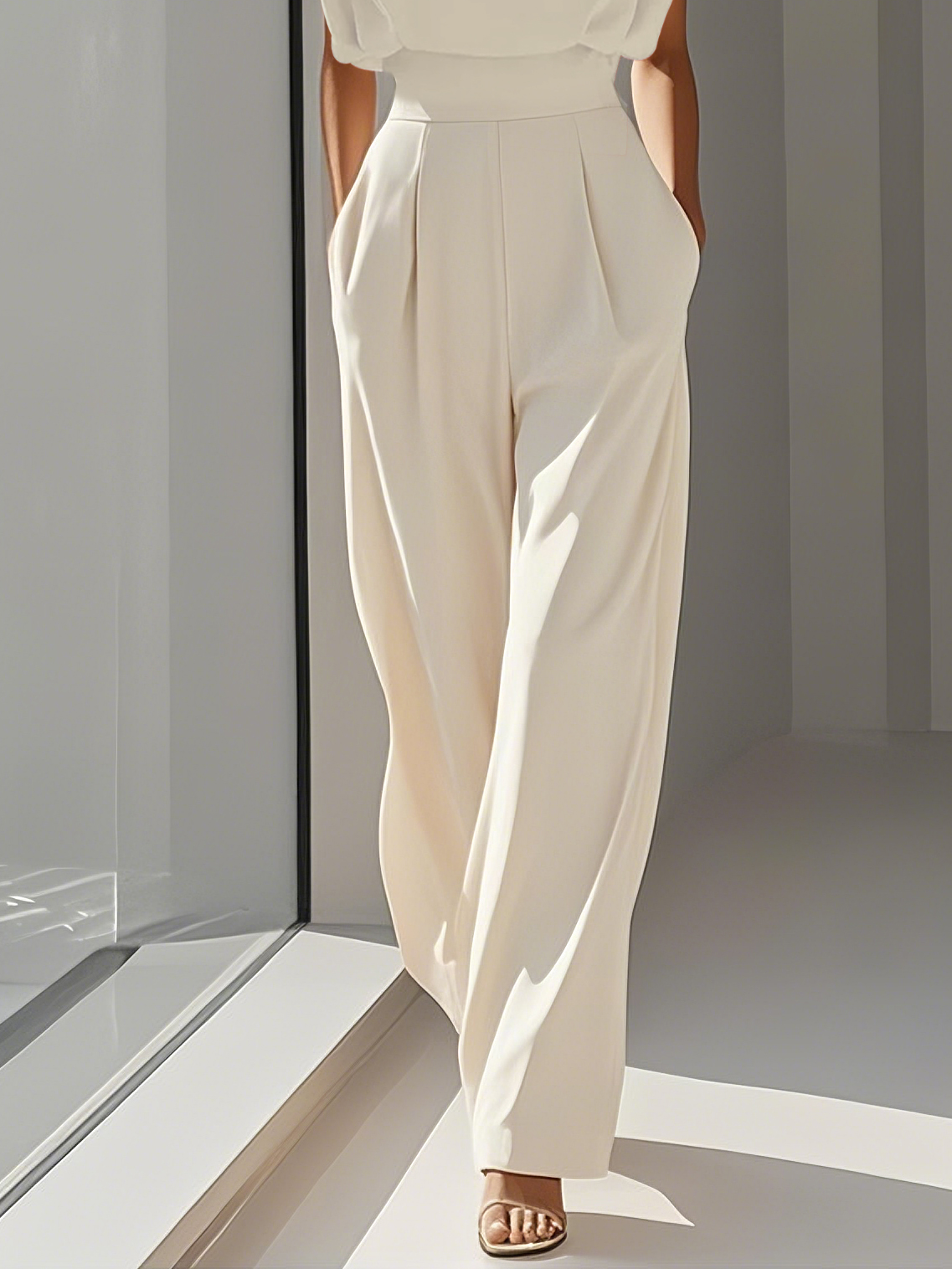 Crew Neck Sleeveless Dressy Jumpsuit with Pockets