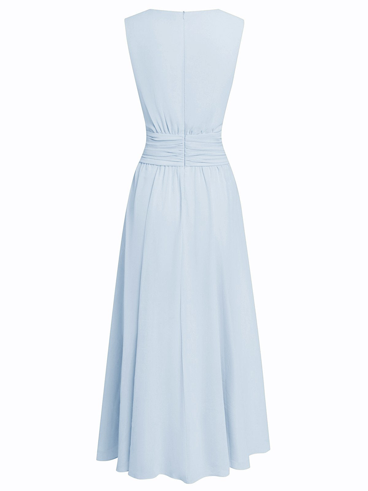 A-Line Chiffon Sleeveless Dress with Ruched Crew Neck
