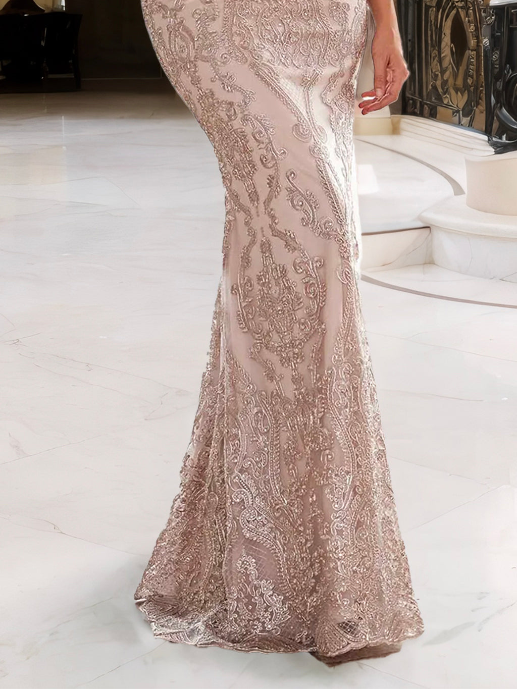 Vestido sem mangas com decote em V e renda Dusty Rose