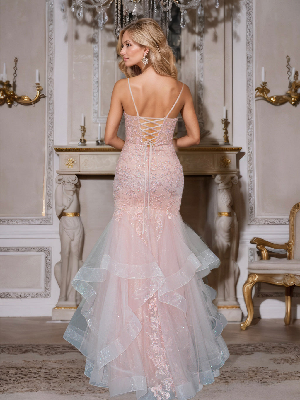 Dusty Rose Sparkling Mermaid Gown with Tulle