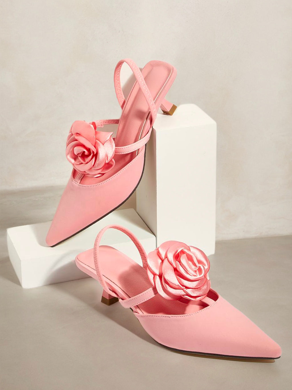 Fuchsia Satin Kitten Heeled Pumps