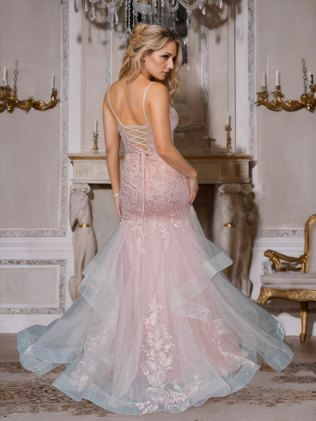 Dusty Rose Sparkling Mermaid Gown with Tulle