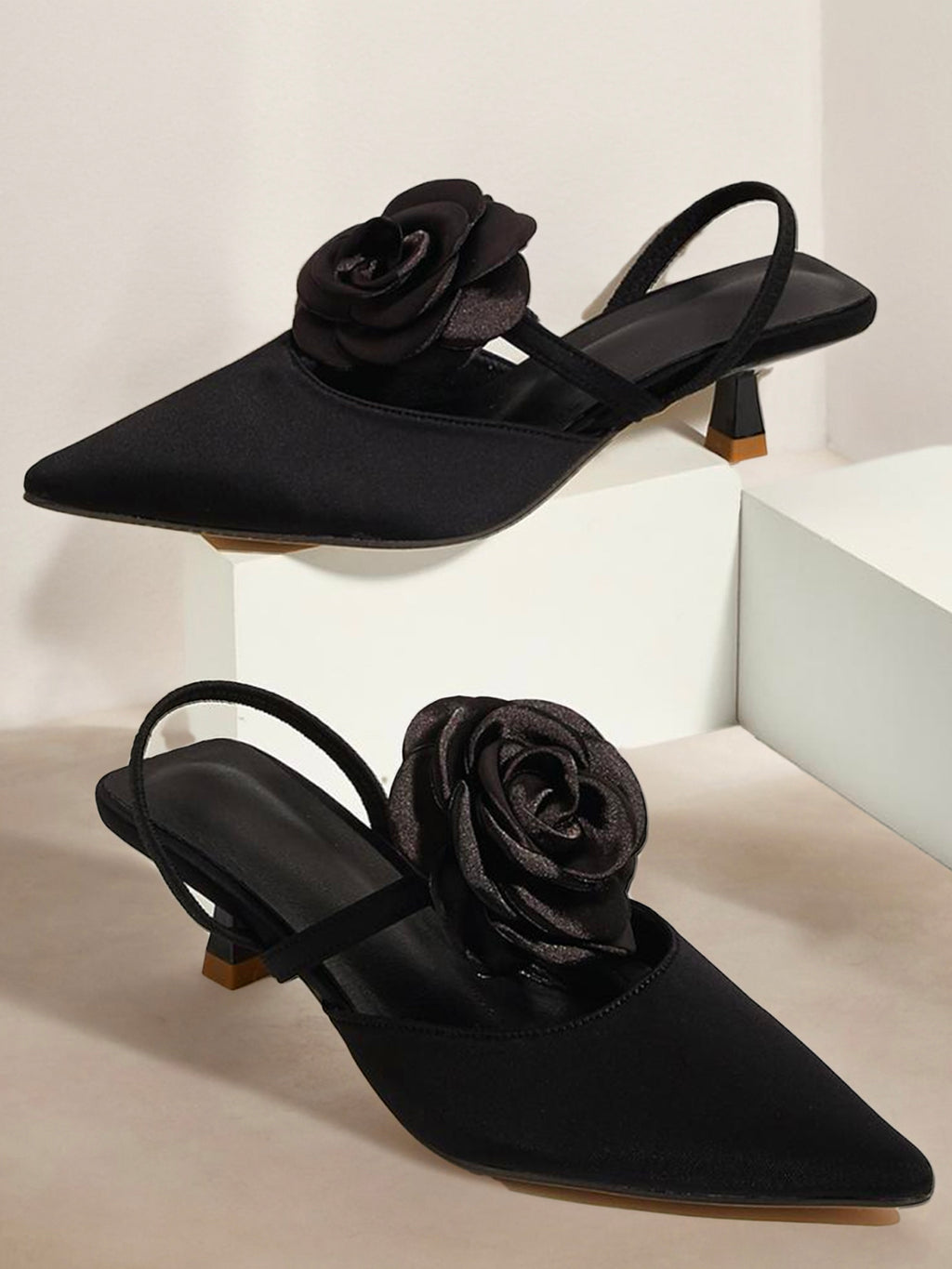 Fuchsia Satin Kitten Heeled Pumps