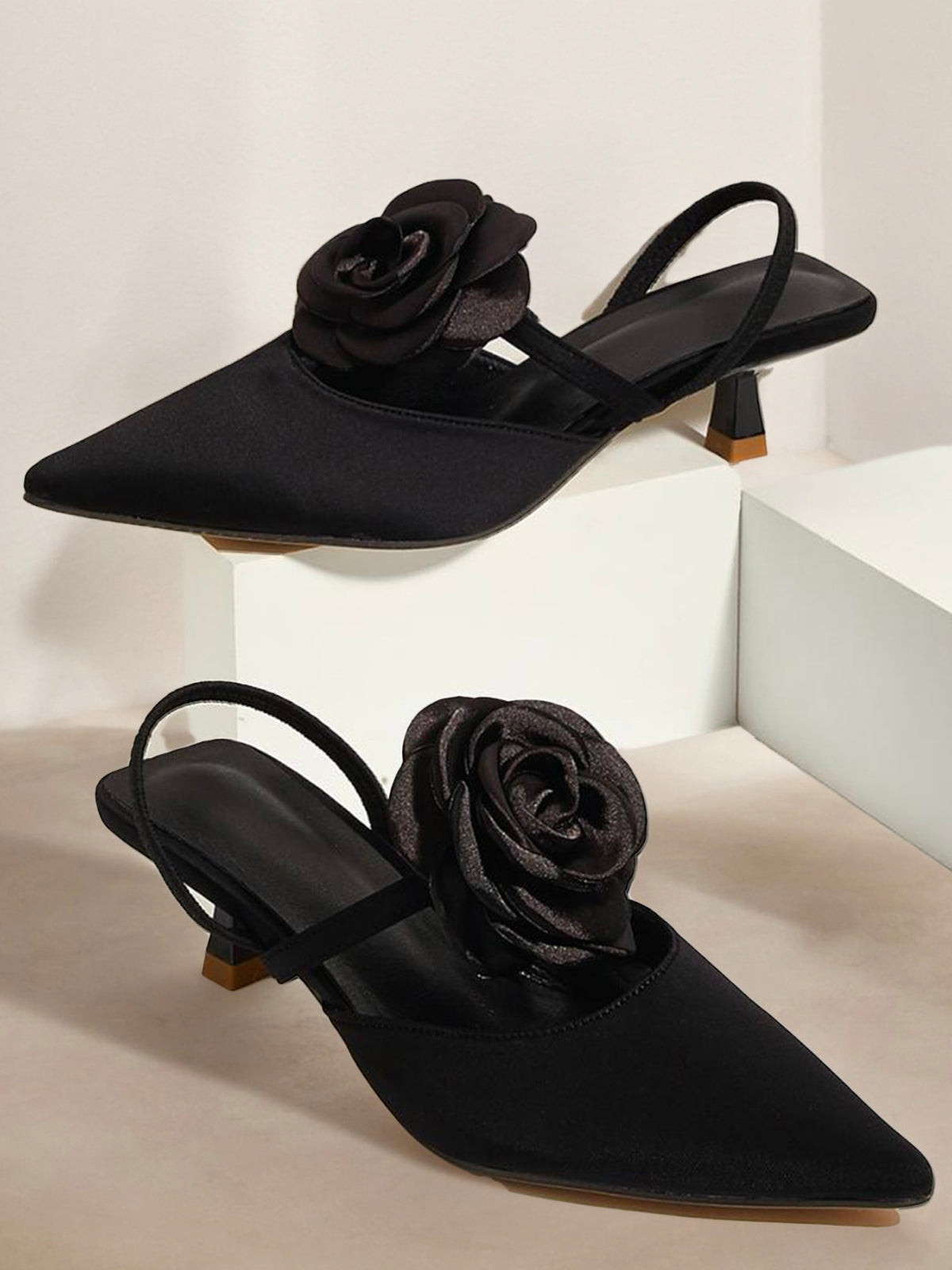 Fuchsia Satin Kitten Heeled Pumps