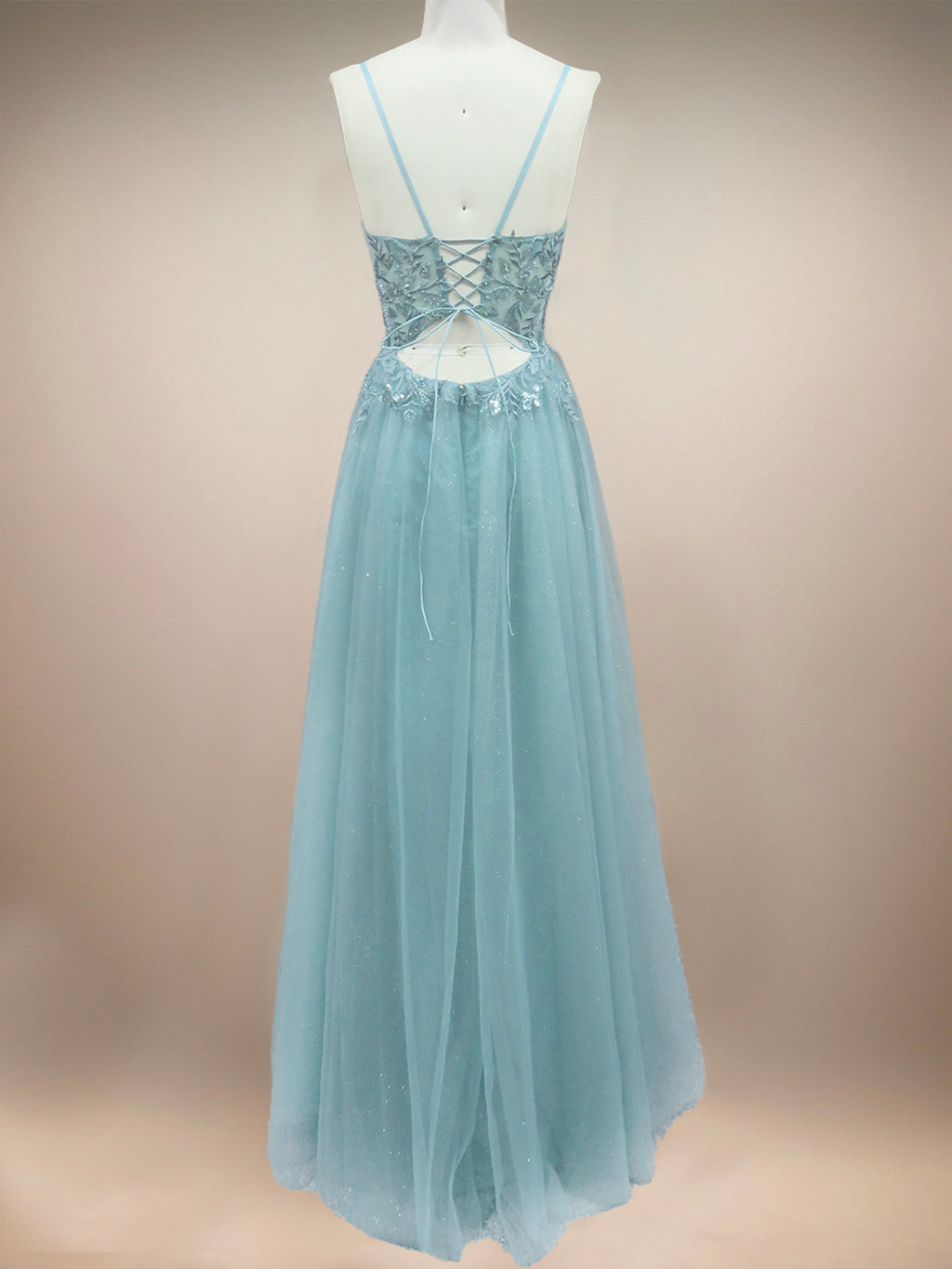 Aqua A-Line V-Neck Dress with Lace-Up Back