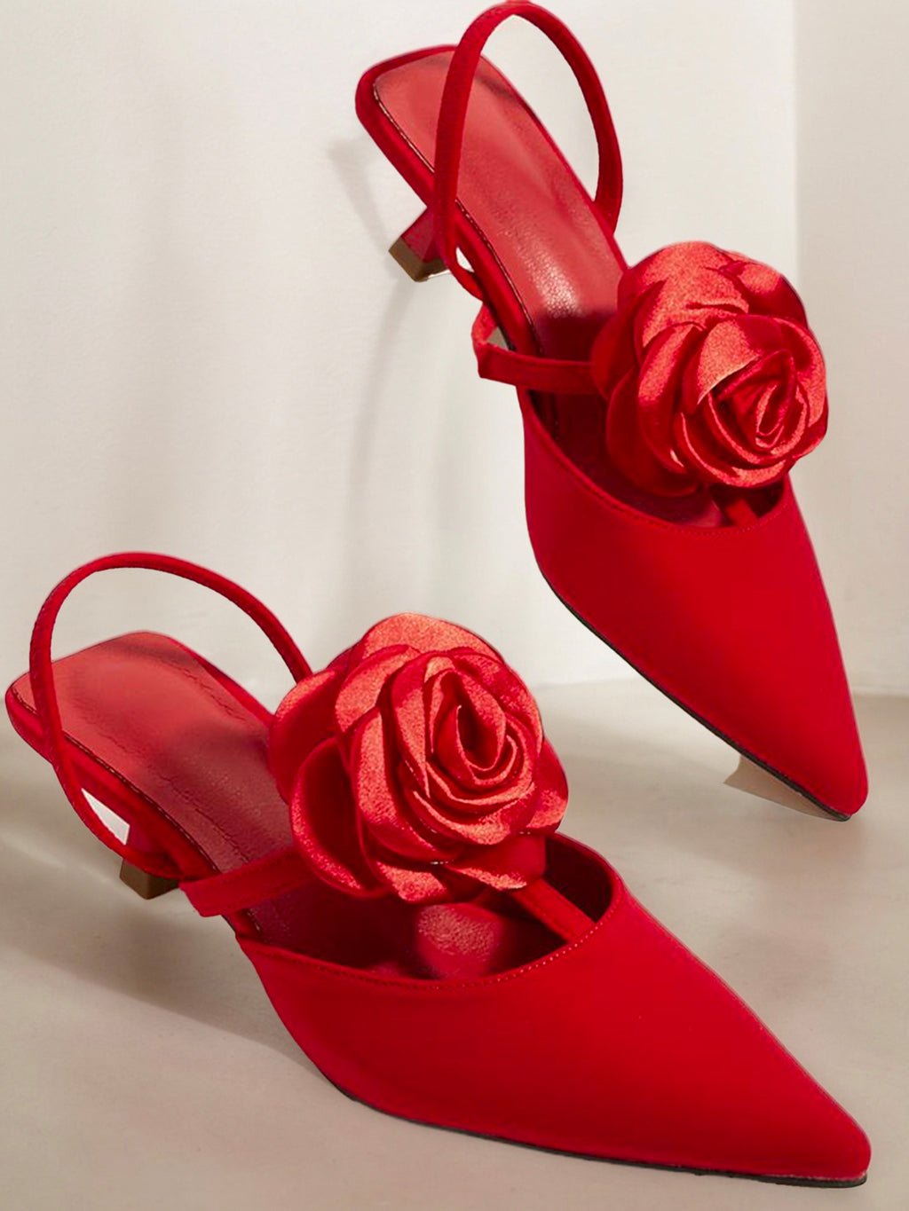 Fuchsia Satin Kitten Heeled Pumps